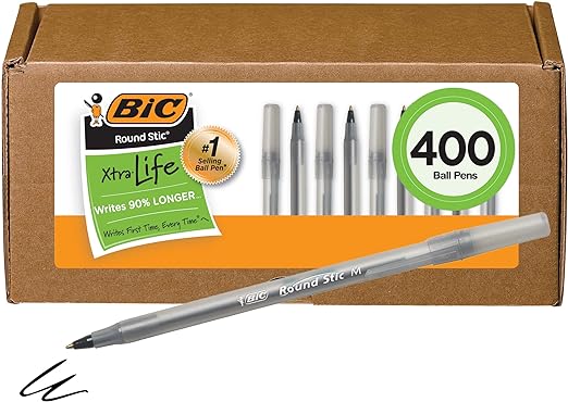 BIC Round Stic Xtra Life Black Ballpoint Pens (Pack Of 40)